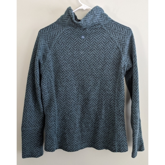 PrAna Teal Lucia Herringbone Funnel Neck Wool Blend Sweater Small - Picture 2 of 7